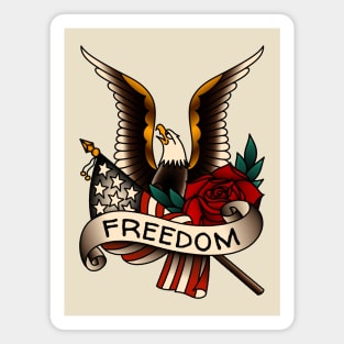 OldSalt American Traditional Freedom Eagle with Rose and Flag Magnet